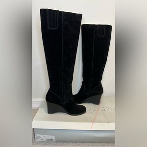 Knee High Black Wedge Suede  Size 6
